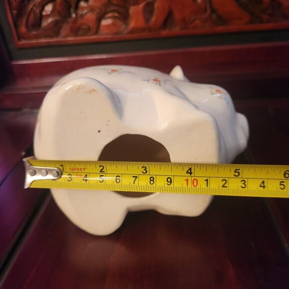 Vintage Ceramic Piggy Bank With Floral Pattern & Blue Eyes 5" L x 4.5" W x 4" H - Picture 7 of 9